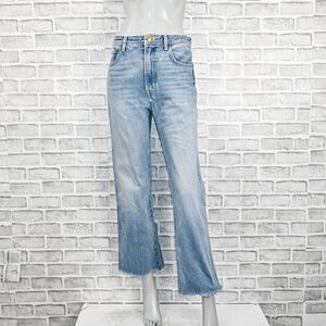 B SIDES Women's High Rise Raw crop wide leg Denim Jeans Distressed wash sz 28